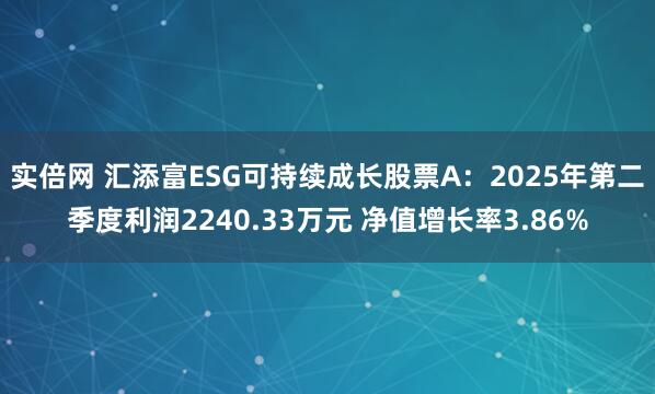 实倍网 汇添富ESG可持续成长股票A：2025年第二季度利润2240.33万元 净值增长率3.86%